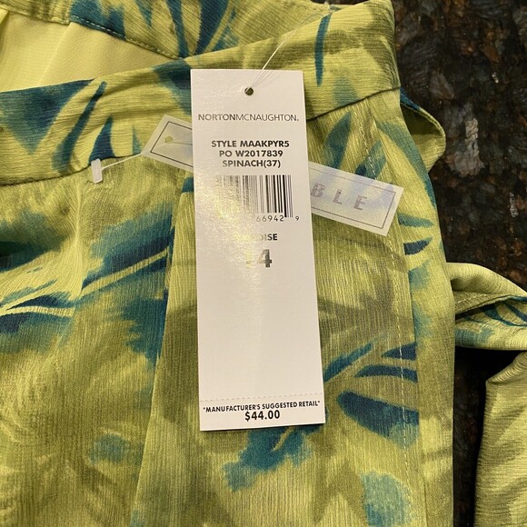 Tropical WRAP Skirt Palm Tree Belted Sash Midi Green/Yellow Size 14 NWT - Picture 8 of 8